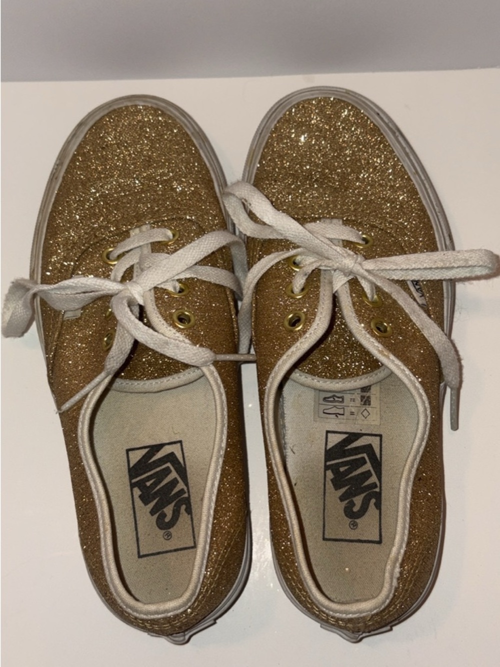 Vans Women's Gold Glitter Low-Top Sneakers with White Laces